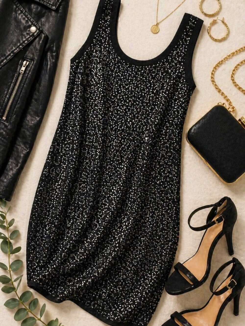 The Kooples NWT Black and Silver Sequin Knit Short Tank Dress EU 3